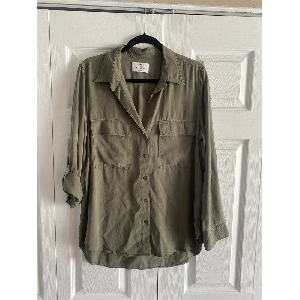 Babaton Aritzia Womens Medium Green Tencel Button Front Top